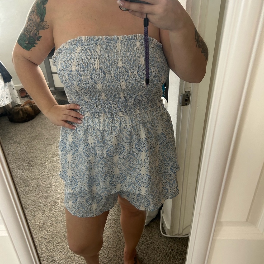 Blue Strapless Two Piece Skort and Top